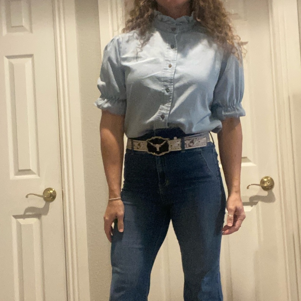 Ruffle denim top